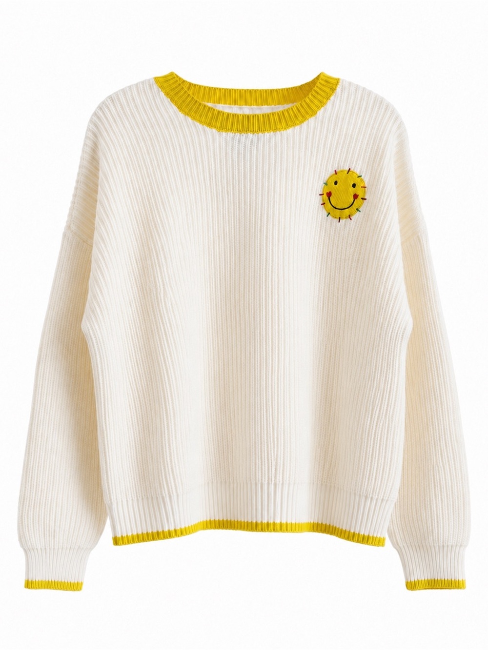 XO Kerri Rosenthal Smiley Sun Cream Yellow Chunky Knit Sweater XL